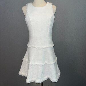 LIKELY Women's Boucle Tweed Fringed JEWEL DRESS Pure White Chanel Style  NWOT  6